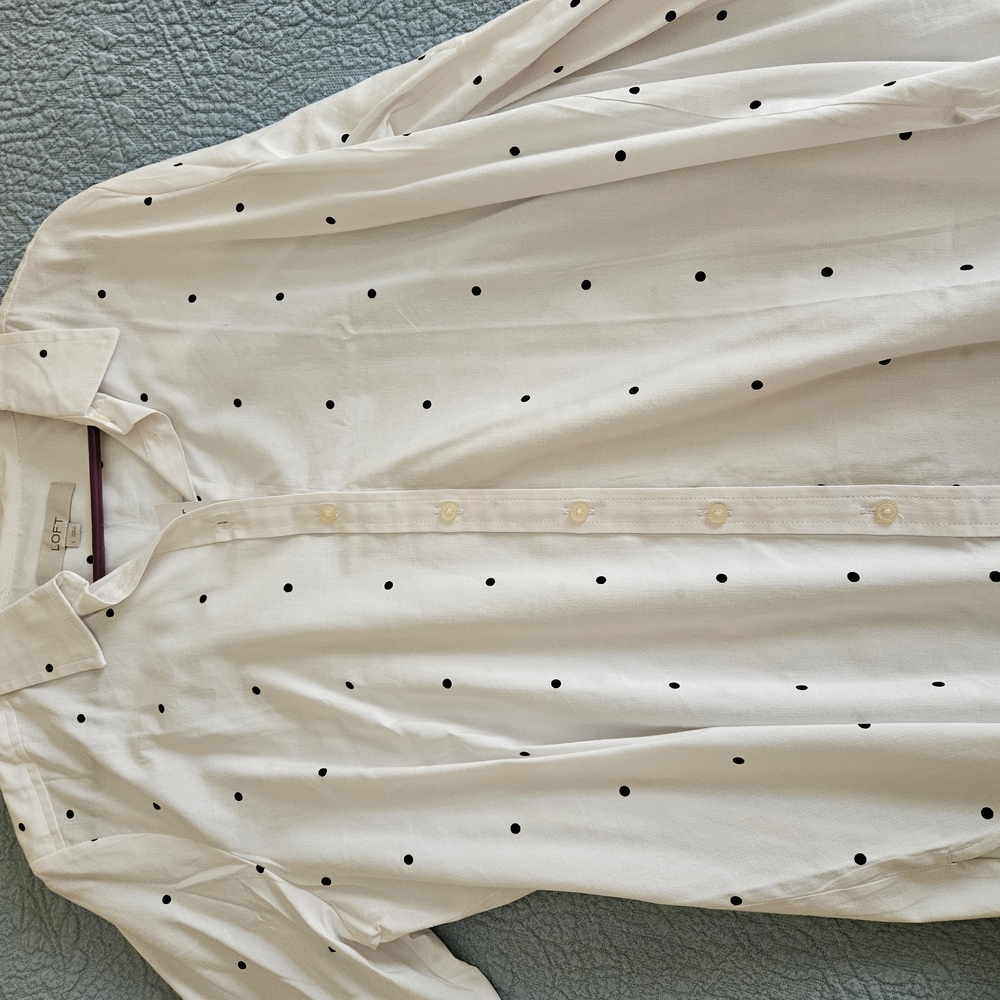 LOFT White and Black Polka Dot Blouse